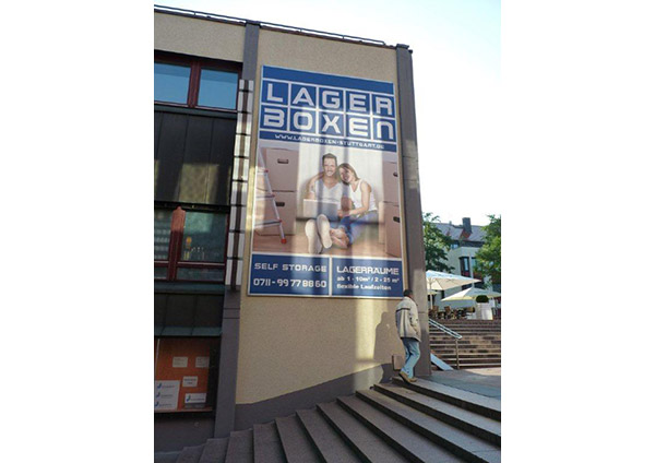 Bannerwerbung Lagerboxen, Stuttgart-Vaihingen, Vaihinger Markt 14